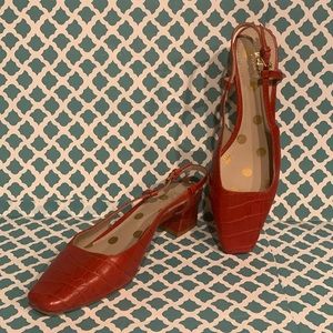 Boden Patent Leather Red Square Toe Open Slingback Pumps Size 40 - 9 1/2